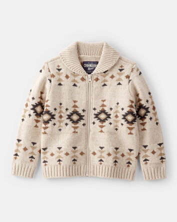 Toddler Boy Aztec Zip-Up Sweater - Ivory, 