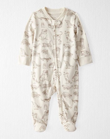 Baby Organic Cotton Animal-Print Sleep & Play Pajamas, 