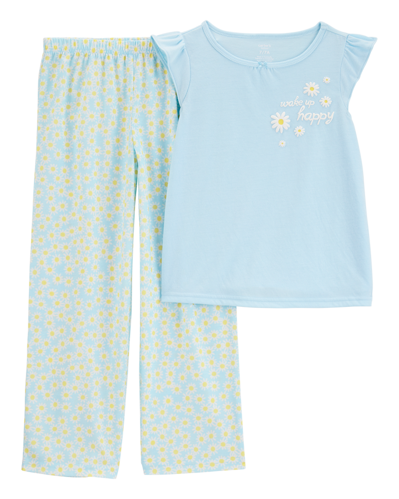 Girls Daisy Loose Fit 2-Piece Pajamas - Blue, image 1 of 3 slides