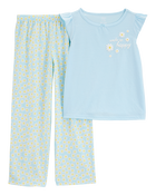 Girls Daisy Loose Fit 2-Piece Pajamas - Blue, image 1 of 3 slides
