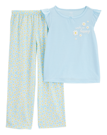 Girls Daisy Loose Fit 2-Piece Pajamas - Blue, 