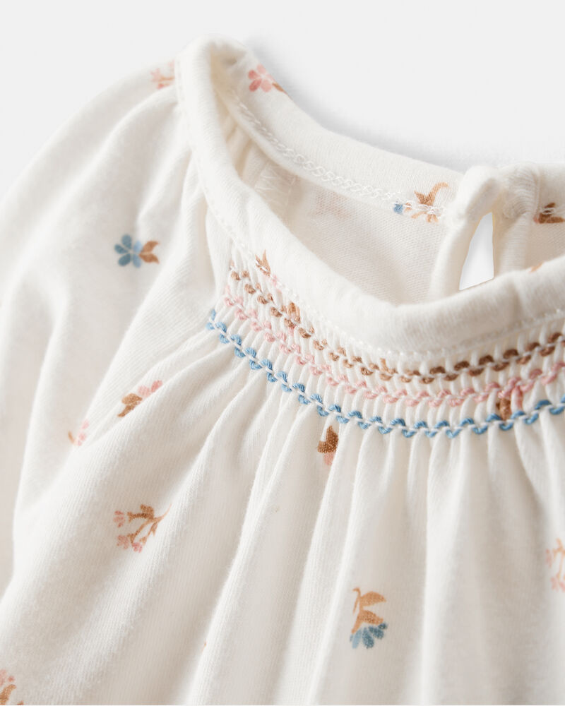 Baby Girl Floral Print Long-Sleeve Fashion Bodysuit - Ivory, image 2 of 4 slides