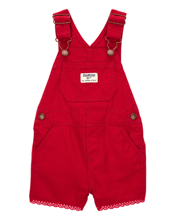 Baby Twill Eyelet Shortalls - Red
, 
