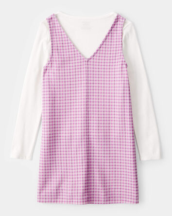 Kid 2-Piece Long-Sleeve Tee & Plaid Dress Set - White/Pink, 