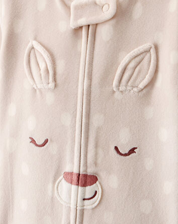 Baby Girl Deer Print DreamPlush Snug Fit Long-Sleeve 2-Way Zip Pajamas - Tan, 