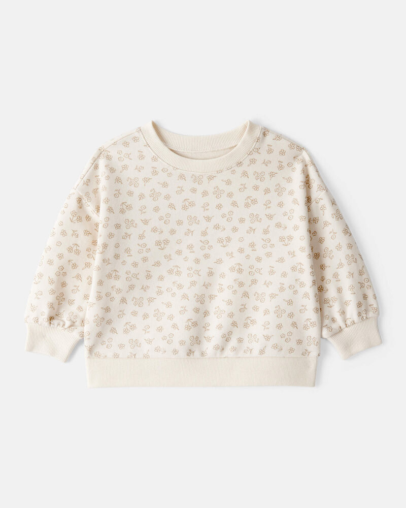 Baby Girl Floral Print French Terry Long-Sleeve Pullover Sweatshirt - Ivory, image 1 of 2 slides