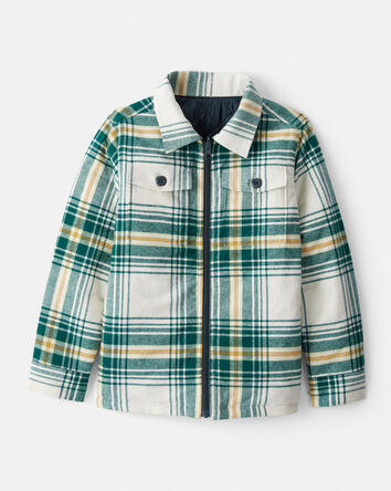 Boys Plaid Long-Sleeve Fashion Jacket - Green, 