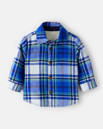 Baby Boy Plaid Shera Lined Fashion Jacket - Blue, 