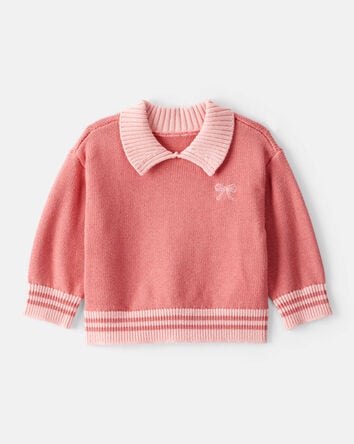Baby Girl Bow Cotton Long-Sleeve Sweater - Pink, 