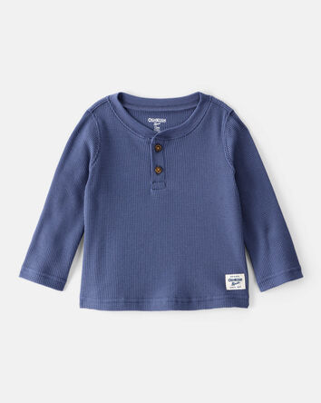 Baby Boy Long-Sleeve Thermal Henley Shirt - Blue, 