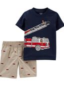 Navy - Toddler 2-Piece Firetruck Jersey Tee & Short Set