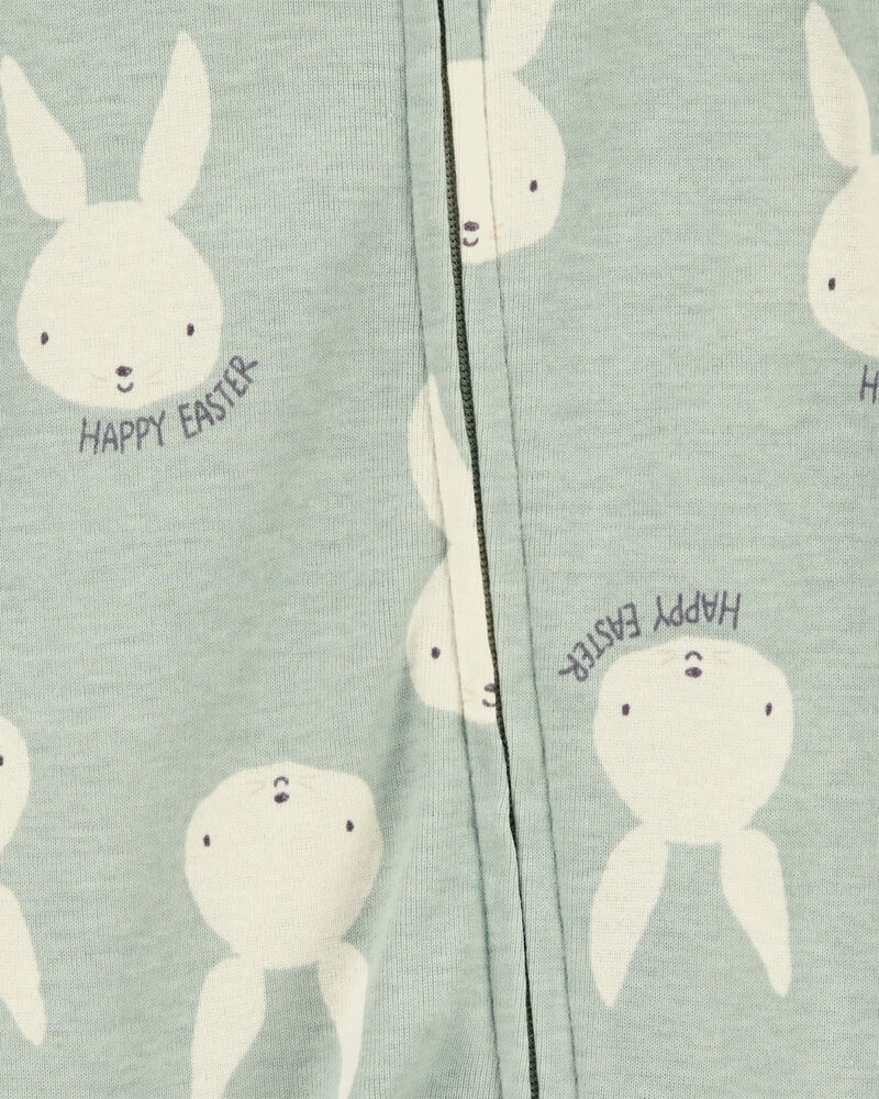 Baby Bunny 2-Way Zip Cotton Sleep & Play Pajamas - Green, image 2 of 4 slides