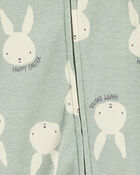 Baby Bunny 2-Way Zip Cotton Sleep & Play Pajamas - Green, image 2 of 4 slides