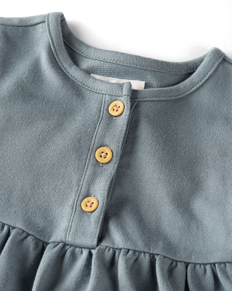Baby Organic Cotton Pocket Dress in Aqua Slate, image 4 of 5 slides