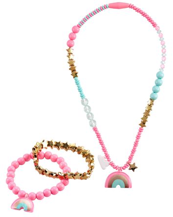 3-Piece Rainbow Necklace & Bracelets Set, 