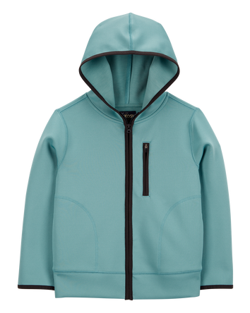 Kid Stretch Tech Zip-Up Hooded Jacket - Teal, 