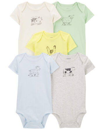 Baby 5-Pack Farm Animals Bodysuits, 