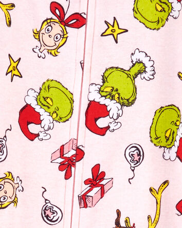 1-Piece Christmas Grinch 100%  Cotton Footie Pajamas, 