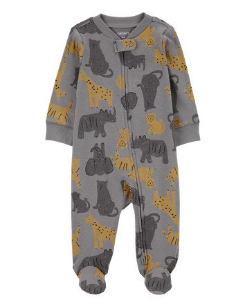 Baby Boy Safari Animal 2-Way Zip Sleep & Play Pajamas, 