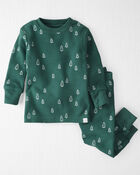Baby Waffle Knit Pajamas Set Made with Organic Cotton in Evergreen Trees, image 1 of 4 slides