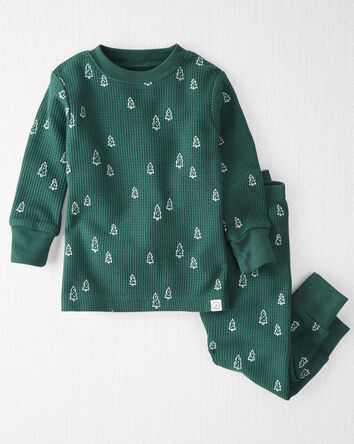 Baby Waffle Knit Pajamas Set Made with Organic Cotton in Evergreen Trees, 