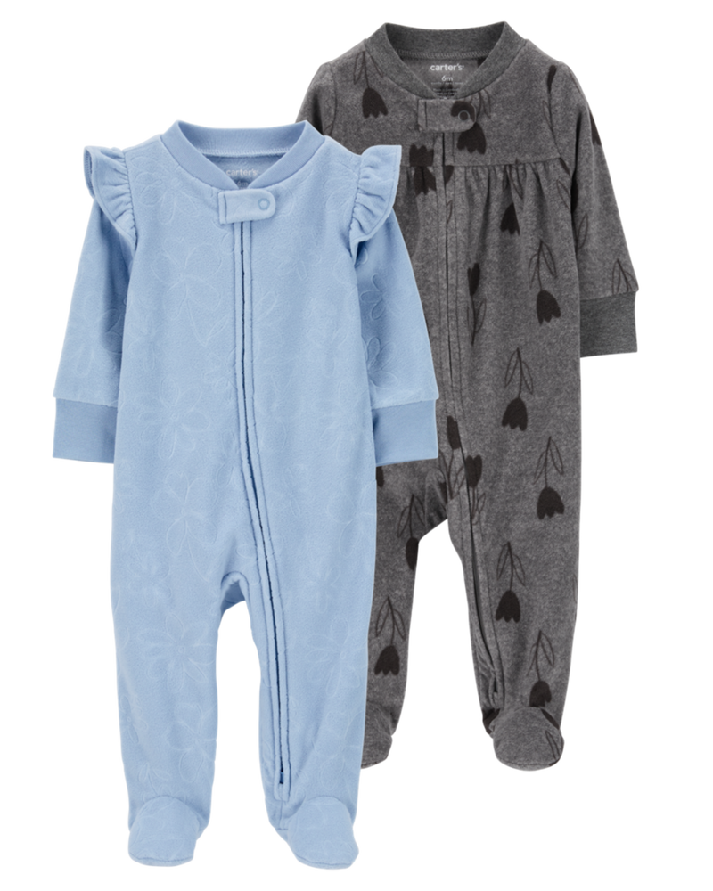 Baby 2-Pack 2-Way Zip Fleece Footie Sleep & Play Pajamas, image 1 of 5 slides