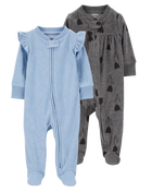 Baby 2-Pack 2-Way Zip Fleece Footie Sleep & Play Pajamas, image 1 of 5 slides