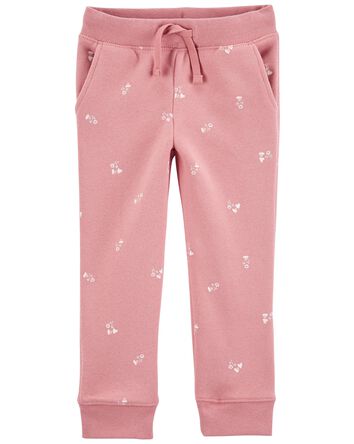 Toddler Floral Heart Print Pull-On Fleece Pants, 