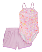 Girls 2-Piece Printed 1-Piece Swimsuit & Short Set, image 1 of 5 slides