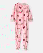 Kid 1-Piece Strawberry Fleece Footie Pajamas - Pink, image 1 of 3 slides