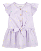 Baby Lemon Print Striped Button-Front Dress, image 1 of 5 slides
