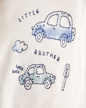 Baby 2-Piece Car Little Brother Long-Sleeve Bodysuit Pant Set - White/Blue, 