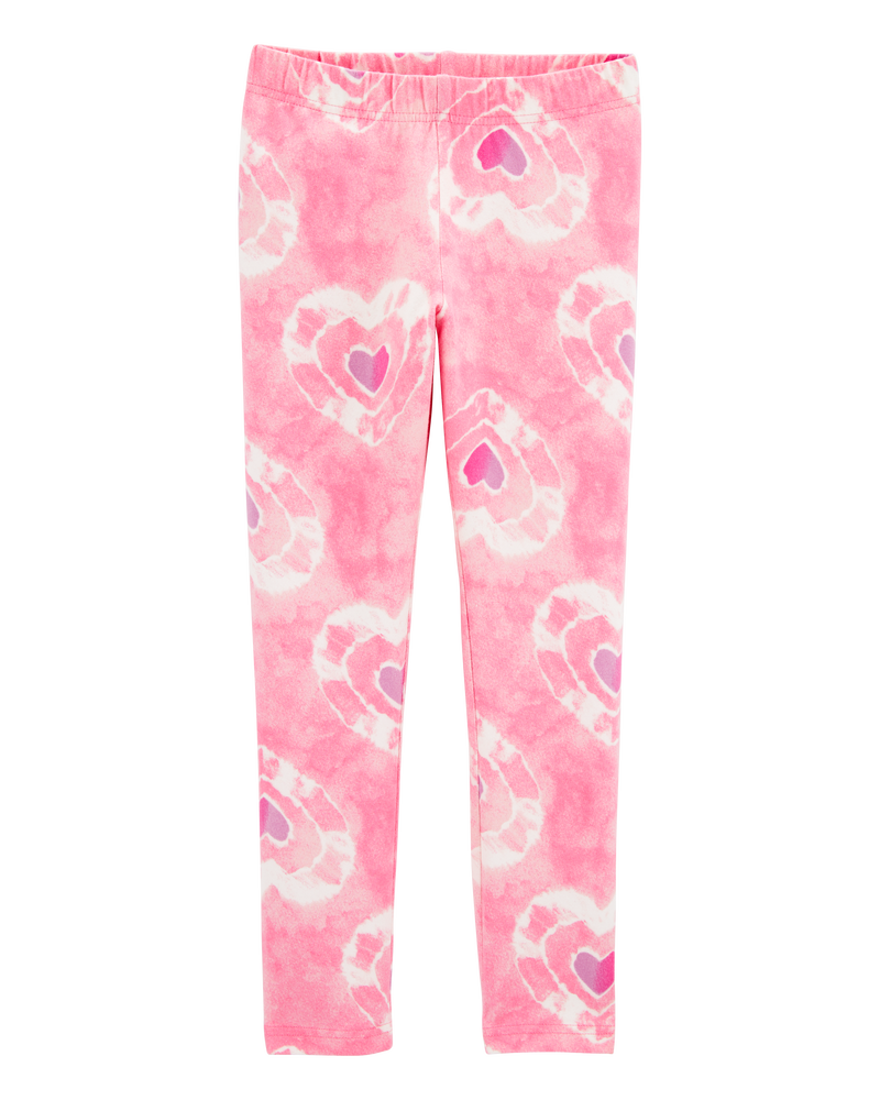 Kid Heart-Print Stretch Leggings - Pink, image 1 of 4 slides