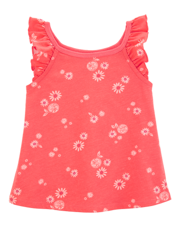 Toddler Floral Flutter-Sleeve Tank - Orange, 
