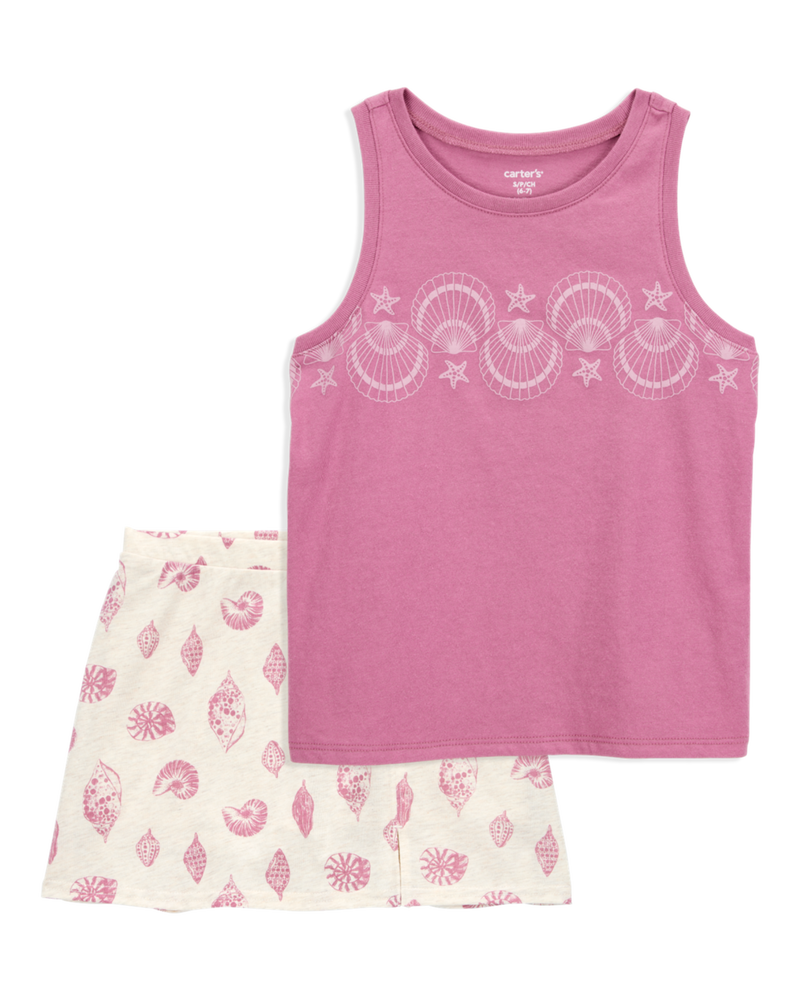 Kid 2-Piece Shell Vintage Muscle Tank & Golf Skort Set - Purple/Ivory
, image 1 of 6 slides