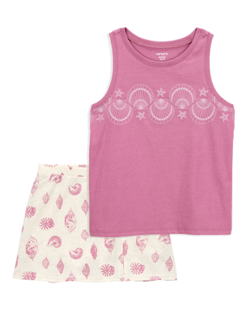 Kid 2-Piece Shell Vintage Muscle Tank & Golf Skort Set - Purple/Ivory
, 
