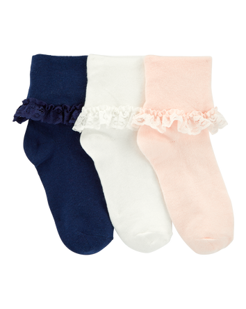 Kid 3-Pack Lace Cuff Socks, 