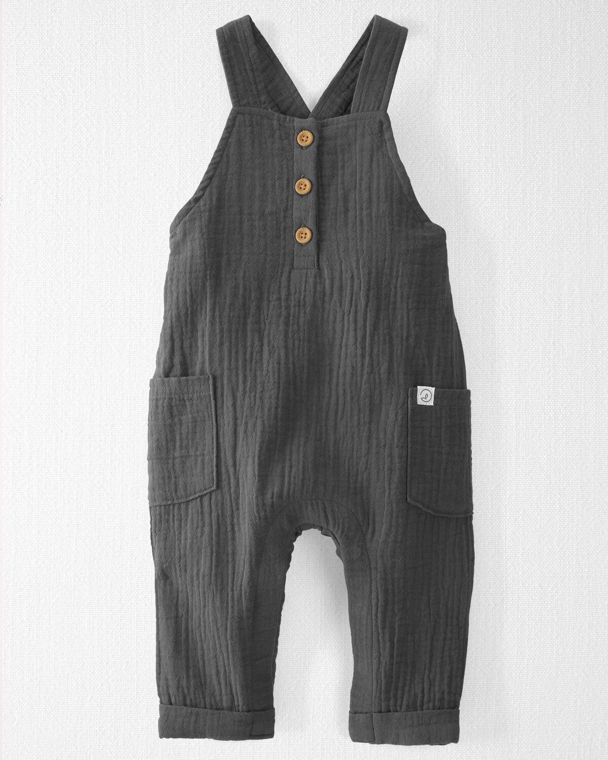 Charcoal Baby Organic Cotton Gauze Overalls in Dark Gray