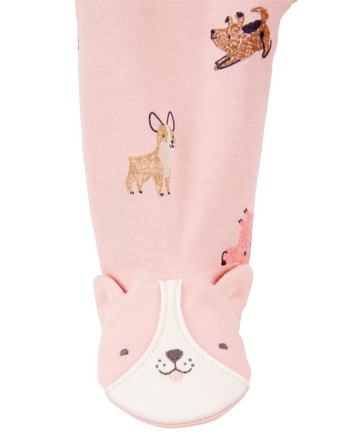 Baby Girl Dog Print 2-Way Zip Cotton Sleep & Play Pajamas - Pink, 