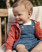 Baby Boy 2-Piece Striped Tee & Denim Shortall Set - Navy/Ivory, image 5 of 6 slides