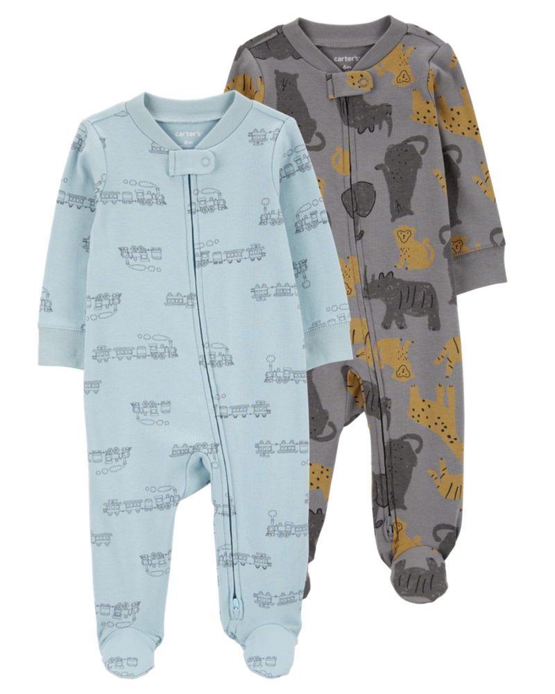 Baby 2-Pack 2-Way Zip Sleep & Play Pajamas, image 1 of 5 slides