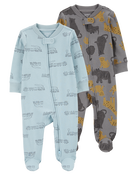 Baby 2-Pack 2-Way Zip Sleep & Play Pajamas, image 1 of 5 slides