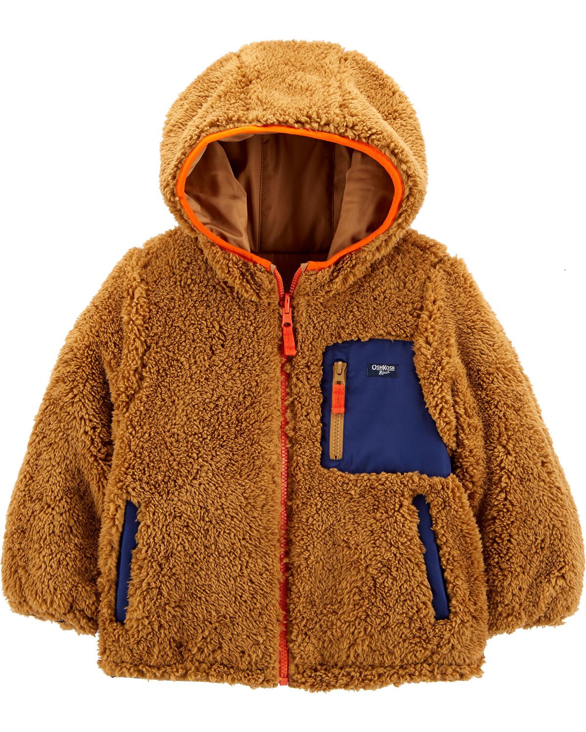 Navy, Camel Toddler Reversible Sherpa Jacket | oshkosh.com