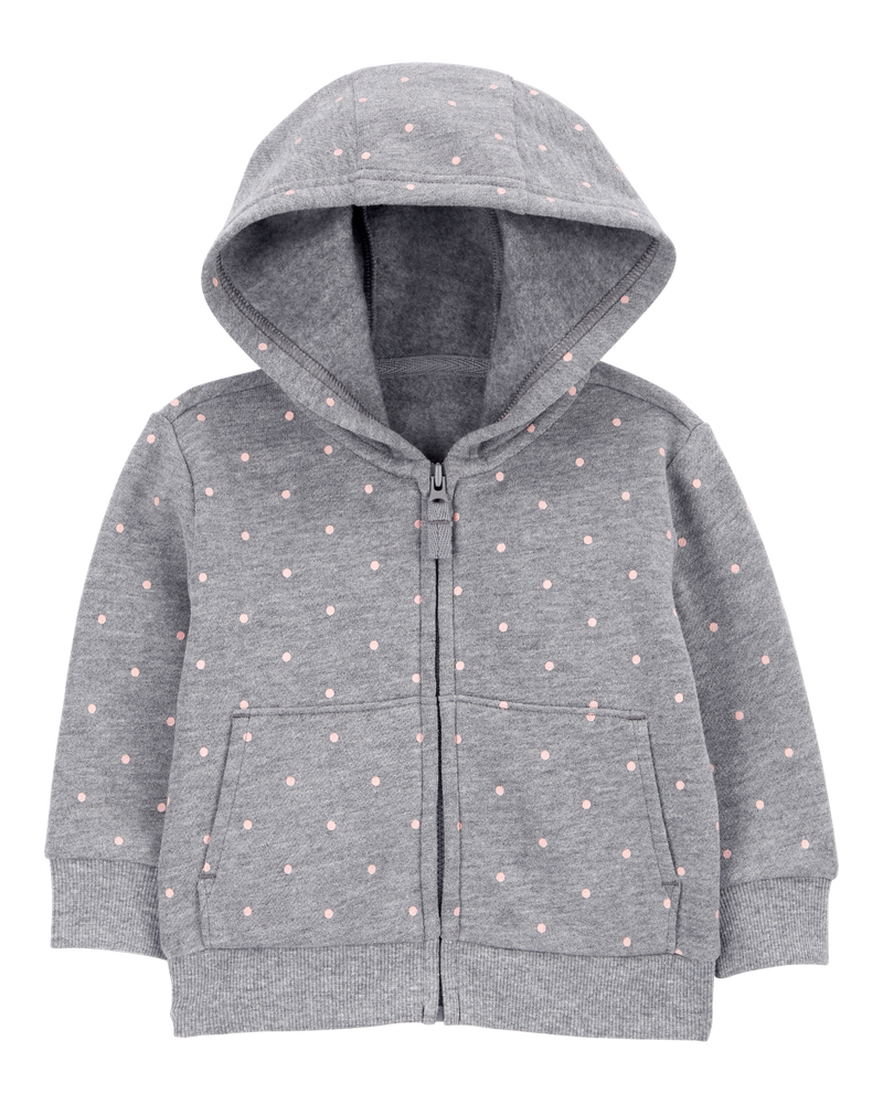 Baby Polka Dot Zip-Up Fleece Hoodie, image 1 of 3 slides