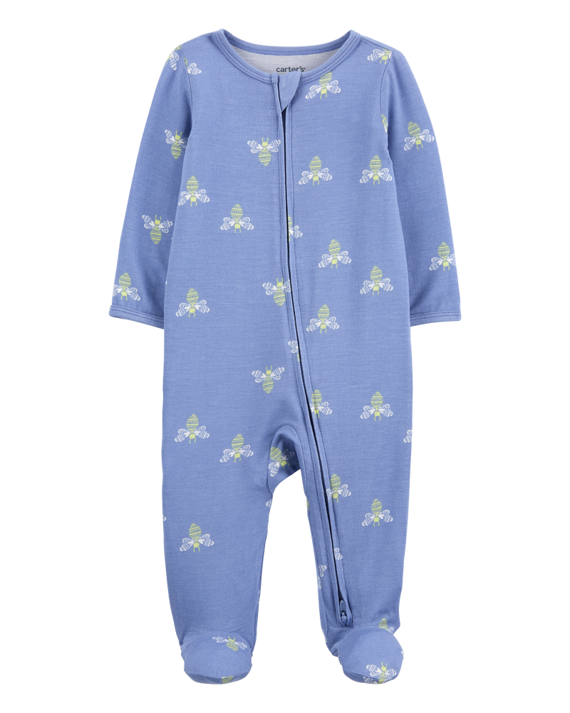 Baby Girl Bee Print Zip-Up PurelySoft Sleep & Play Pajamas, image 1 of 4 slides