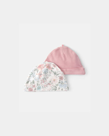 Baby Girl 2-Pack Butterfly Garden PurelySoft Caps - Pink/Ivory, 