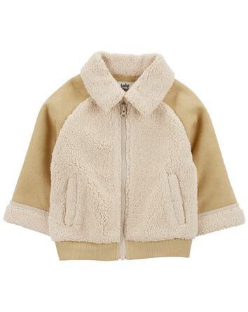 Colorblock Fleece & Sherpa Jacket - Tan, 