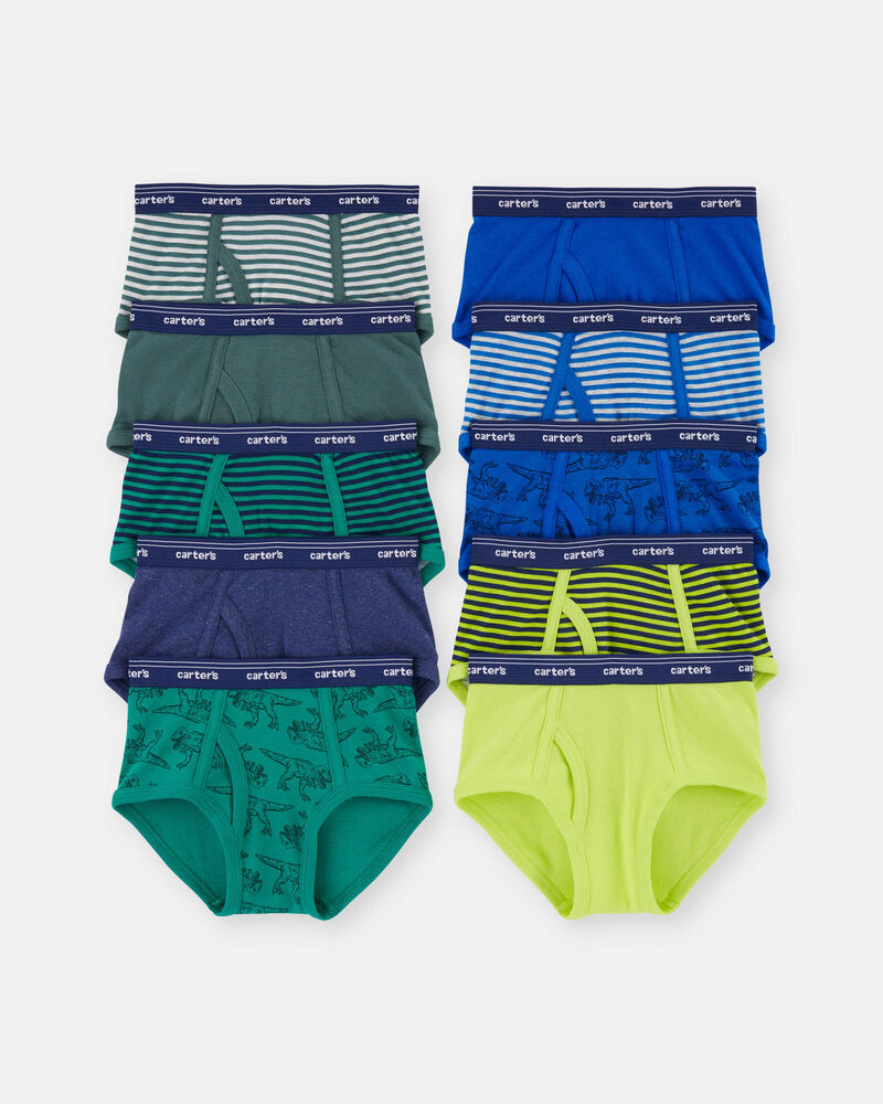 Boys 10-Pack Dinosaur Animal Print Brief Underwear, image 1 of 2 slides
