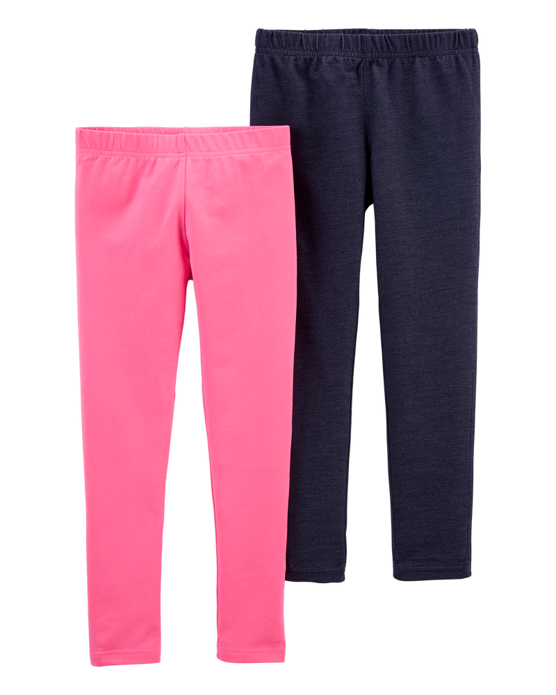 Kid 2-Pack Pink & Navy Leggings, image 1 of 1 slides