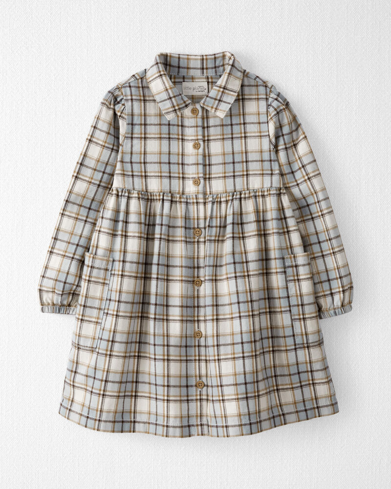 Toddler Organic Cotton Herringbone Button-Front Dress in Plaid, image 1 of 5 slides